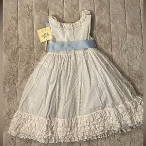 NWT Laura Ashley Beautiful White Dress with Robin Blue Sash! Size 3T